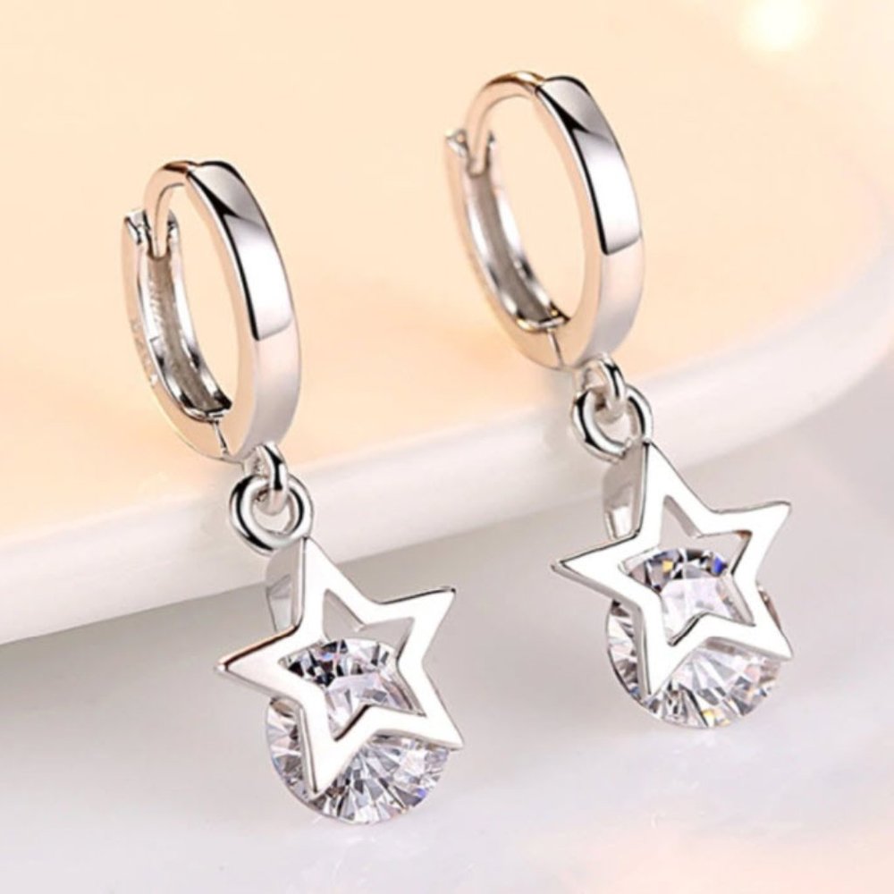 925 Sterling Silver Crystal Star Stud Earrings